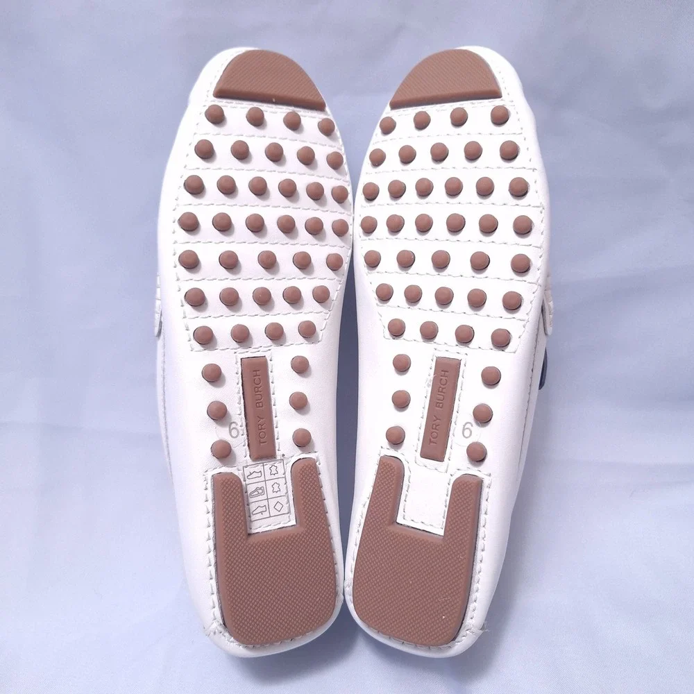 Tory Burch Gemini Link Driver Leather Loafers White Navy Fringe‎ Shoes Sz 6 NIB